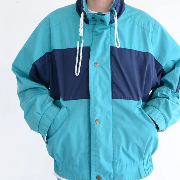 Vintage 80S American Weekend Teal And Blue Zip Up Nautical Lightweight Jacket M - Picture 2 of 15